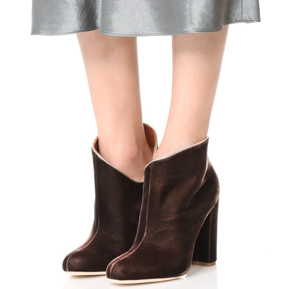 Malone Souliers Cutout Brown Velvet Ankle Boot